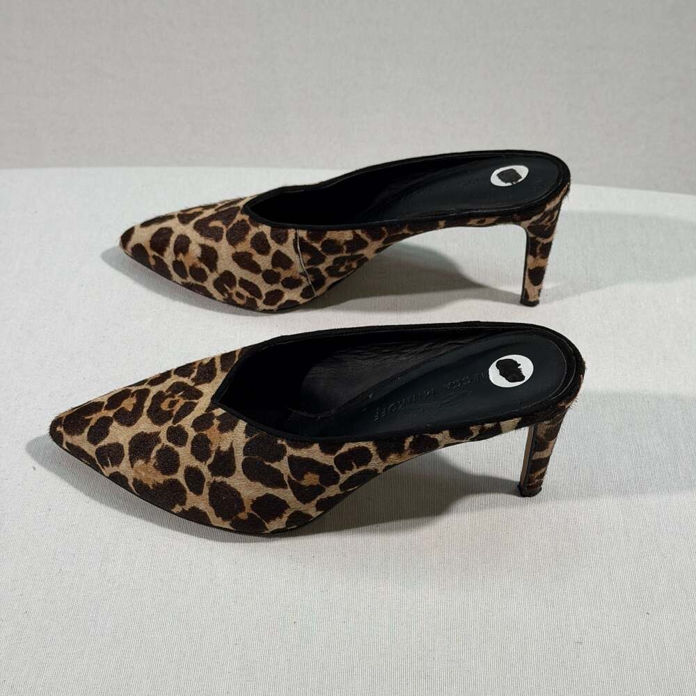 Rebecca Minkoff Leopard Print Cow Hair Pointed Toe Mule Heels Size 6M
